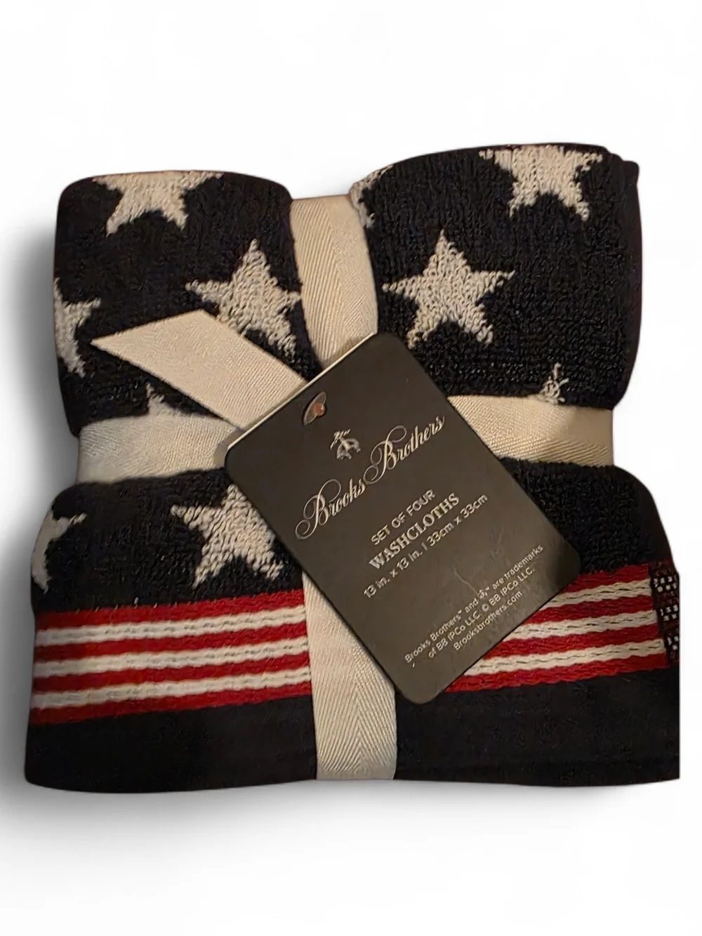 Brooks Brothers Red White Red Blue Star & Stripe S/4 Washcloth Set